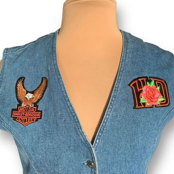 Vintage Harley Davidson Denim Vest Medium Wash Utah Chapter Motorcycle Patches - Picture 5 of 16